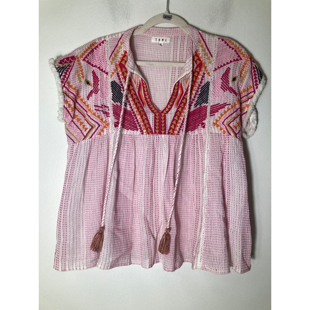 THML Pink and Orange Embroidered Blouse